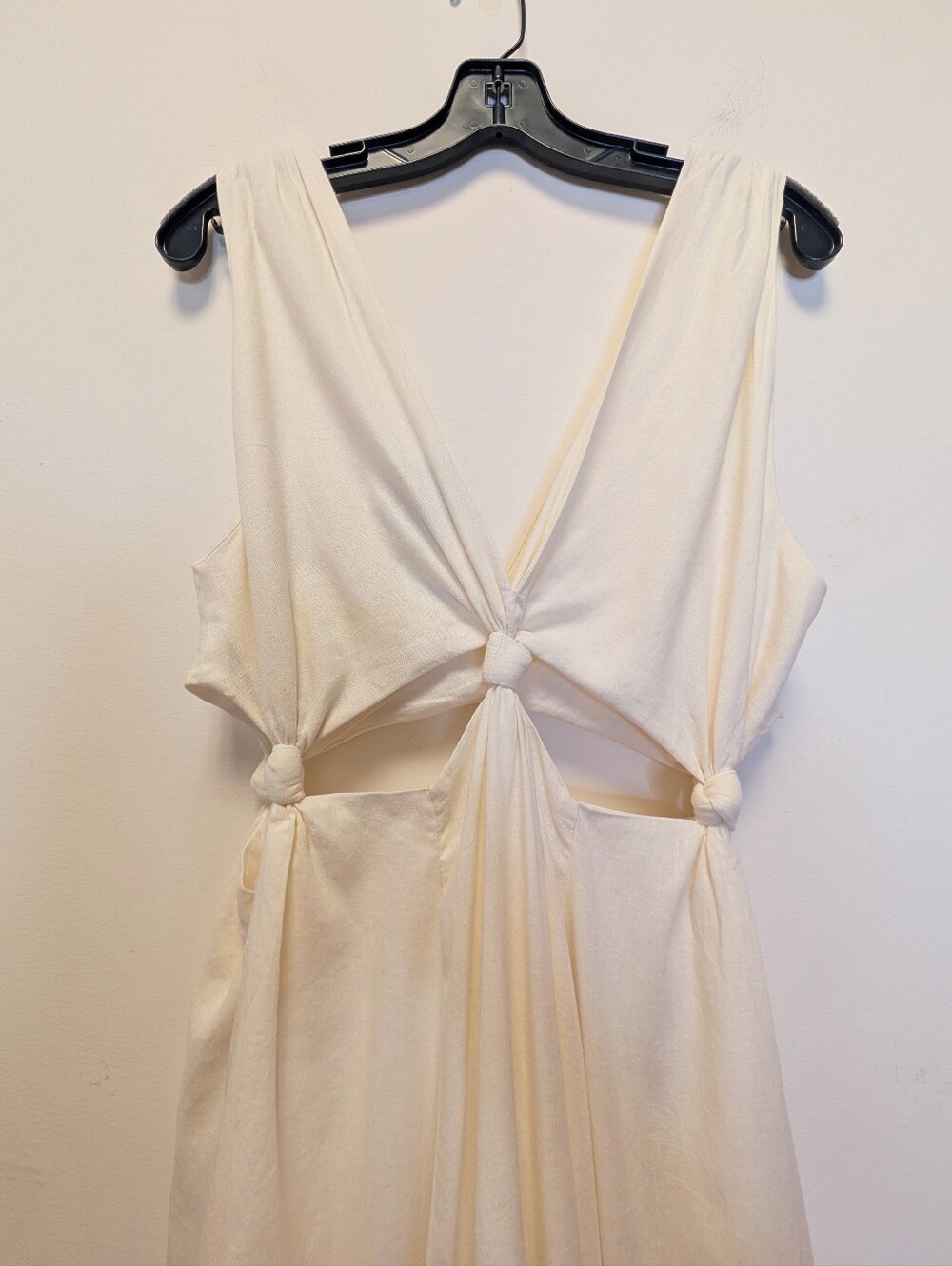 FARM Rio Ivory Off White Linen Knotted Cut Out V-Neck Sleeveless Midi Dress M - Picture 9 of 13